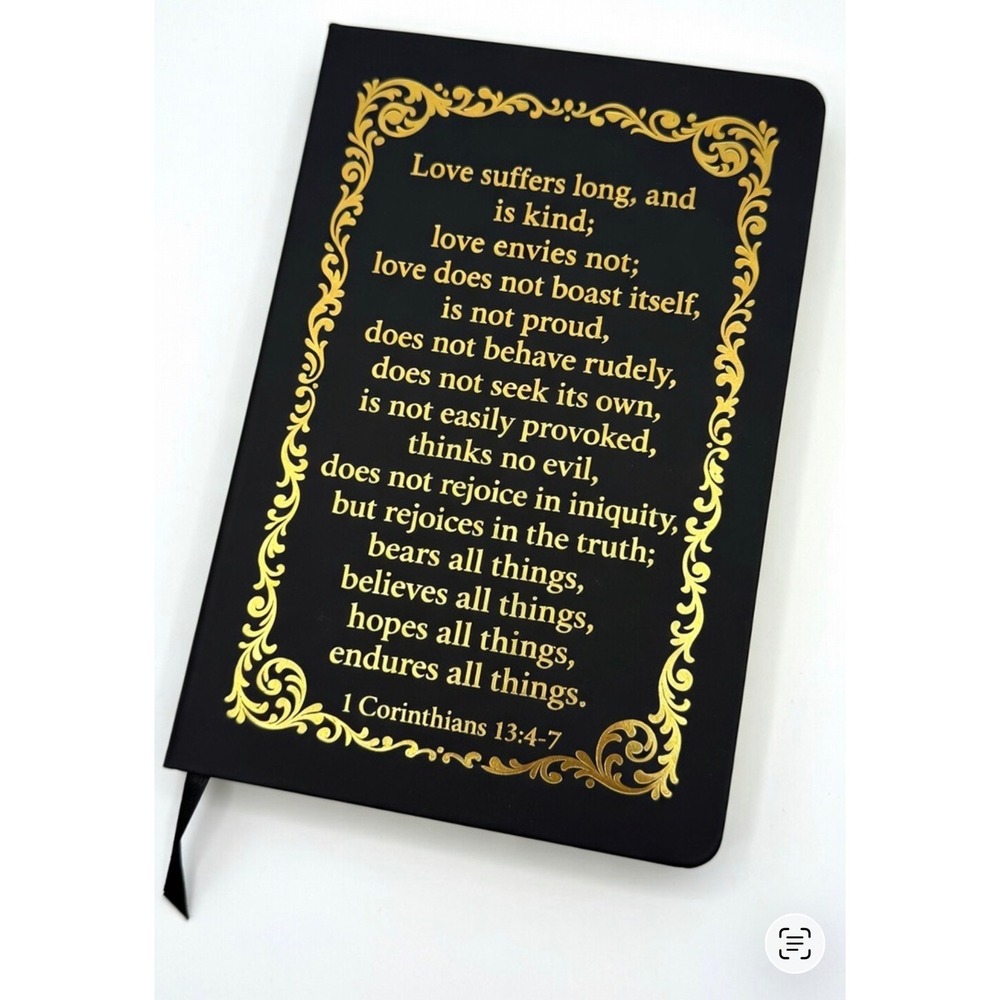 1 Corinthians 13:4-7 Love Scripture Journal Black Gold Foil Lined Notebook